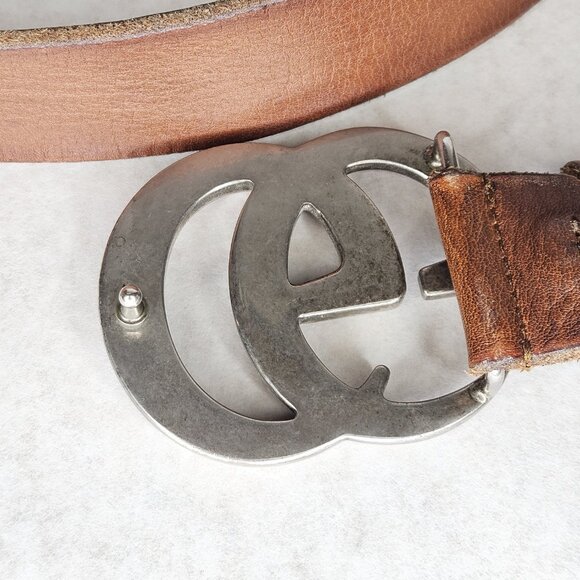 Men's Gucci GG Buckle Brown Tan Leather Belt 53 Inches Long 1.5 Inch Wide - Picture 9 of 12